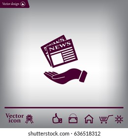 Hands holding newspaper. Vector flat icon of news.