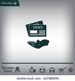Hands holding newspaper. Vector flat icon of news.
