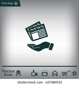 Hands holding newspaper. Vector flat icon of news.