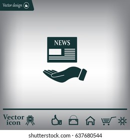 Hands holding newspaper. Vector flat icon of news.