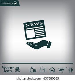 Hands holding newspaper. Vector flat icon of news.