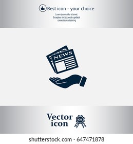 Hands holding newspaper. Vector flat icon of news.