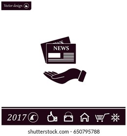 Hands holding newspaper. Vector flat icon of news.