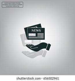 Hands holding newspaper. Vector flat icon of news.