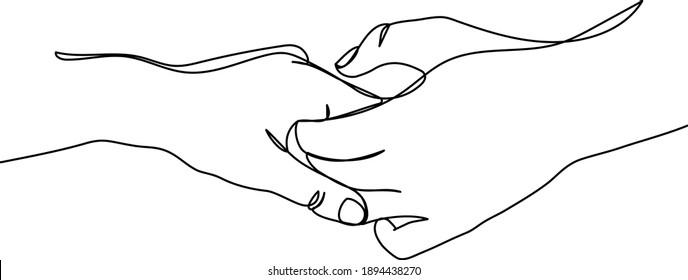 Hands holding one another  Continuous one line drawing  Minimalism design 
