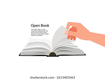 Hands holding open book for read. Vector illustration. Knowledge, education flat concept.