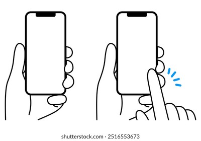 Hände, die ein Smartphone mit weißem Bildschirm halten und bedienen