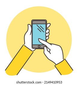 Hands holding and operating a smartphone[Vector illustration]