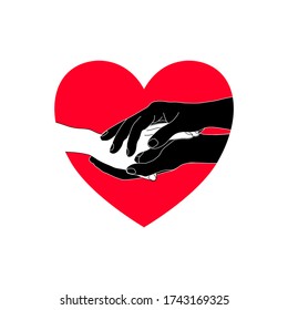 las manos están sosteniendo la otra mano con énfasis en la forma del corazón rojo. estímulo, negocios, concepto de relación. 