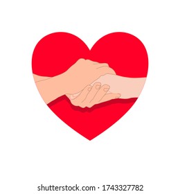las manos están sosteniendo la otra mano con énfasis en la forma del corazón rojo. estímulo, negocios, concepto de relación. 