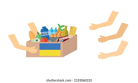 hands holding out a box with humanitarian cargo for ukraine