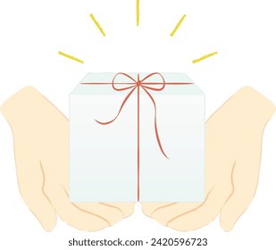 Manos sosteniendo la caja de regalo. El fondo es transparente.