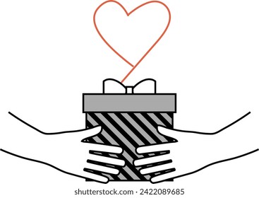 Hands holding out gift box.The background is transparent.