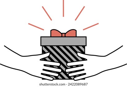 Hands holding out gift box.The background is transparent.