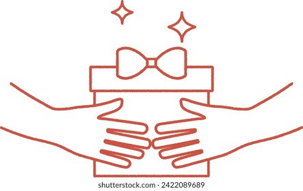 Hands holding out gift box.The background is transparent.