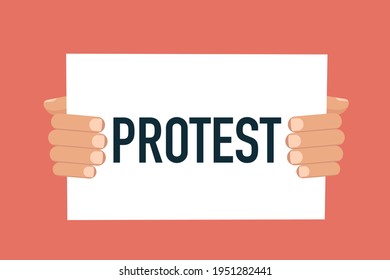 Manos sosteniendo cartón de papel con el cartel PROTEST. Ilustración del vector
