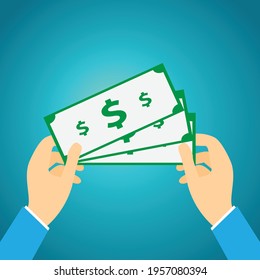 Hands holding paper money with dollar symbol on them