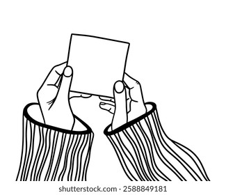 Hands Holding a Paper Sheet for a Simple and Creative Presentation Theme Vector illustration