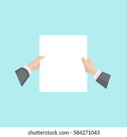 Hands holding papers, documents flat illustration on the white background