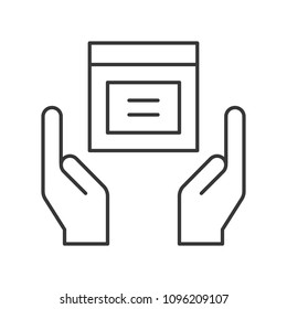 Hands holding parcel box icon, protect your goods, delivery shopping and logistic concept