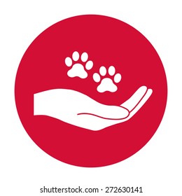 Hands holding paws - animal protection icon.
