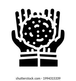 hands holding peat glyph icon vector. hands holding peat sign. isolated contour symbol black illustration