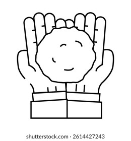 hands holding peat line icon vector. hands holding peat sign. isolated contour symbol black illustration