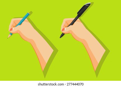 Hands holding pen and pencil to write