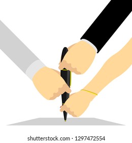 Hands holding a pen. Vector illustration design