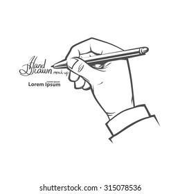 hands holding pen, writing something, simple illustration, hand drawn, isolated on white background