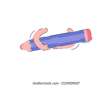 Hands are holding a pencil. Designer concept concept. Element for presentations, applications and sites. Trendy flat vector illustration.