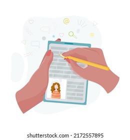 Manos sosteniendo un teléfono o tablet. Lecciones de matemáticas, cursos de video, aprendizaje en línea, aprendizaje a distancia, seminarios web, clases de Internet. Una mujer sostiene un teléfono o un tablet en su mano. Ilustración vectorial.