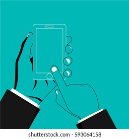 Hands Holding the phone. Vector illustration