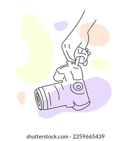 Hands holding photo camera. Hand drawn of Photographer. Linear style. Vector illustration