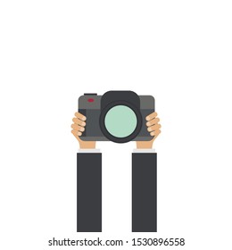 Hands Holding Photo Camera Photography Flat Vector Illustration.