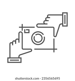 Hands holding photo camera shutter. Photography and photo studio hand drawn logo sketch. Vector design element, business sign, logo, identity, branding for business