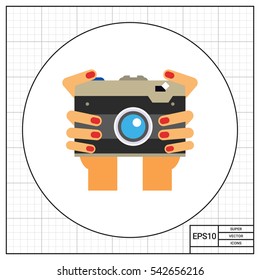 Hands Holding Photo Camera Vector Icon