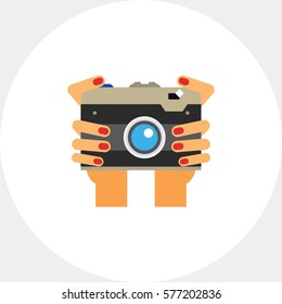 Hands Holding Photo Camera Vector Icon