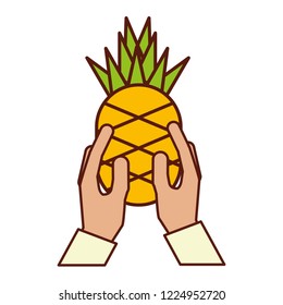 hands holding pineapple fruit