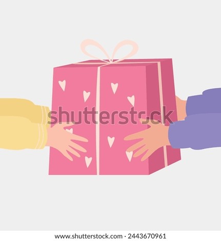 Hands holding pink gift box.