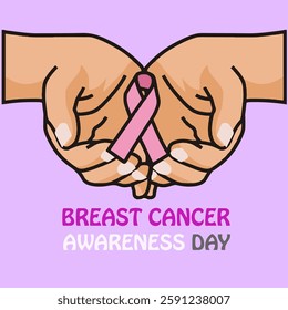 Hands Holding a Pink Ribbon Symbolizing Breast Cancer Awareness