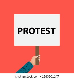 Hände, die eine Plakette mit Protest-Worthintergrund halten. Vektorgrafik EPS10