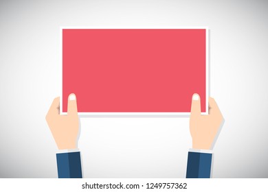 Hands holding placard.Vector flat cartoon illustration for web banners,infographic design. Empty protest sign. Propaganda poster. Announcement banner for advertising for business.