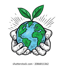 Hands holding planet Earth. Caring for environment, ecology concept