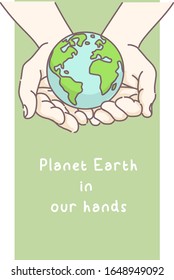 Hände, die den Planeten Erde halten. Umweltkonzept handgezeichnetes Vektorillustration-Image für Bannerdesign.