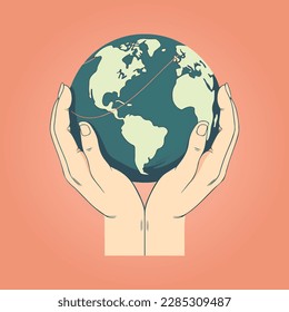 hands holding planet earth, vector illustration