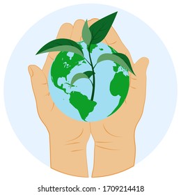 Hands holding planet earth. World Environment Day. vector illustration
