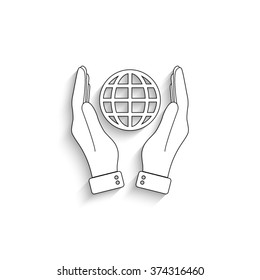 Hands holding the planet  - vector icon
