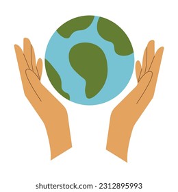 Hands holding the planet. Vector illustration.