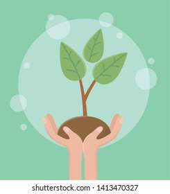 Hands holding plant design vector illustration